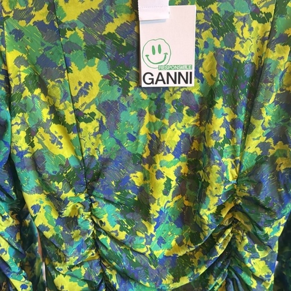 Ganni NWT Sulphur Spring Mesh Ruched Dress - Picture 6 of 10